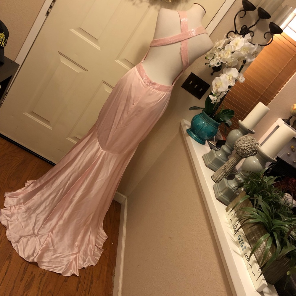 Sleeveless Maxi Gown in Blush Pink with Elegant Train